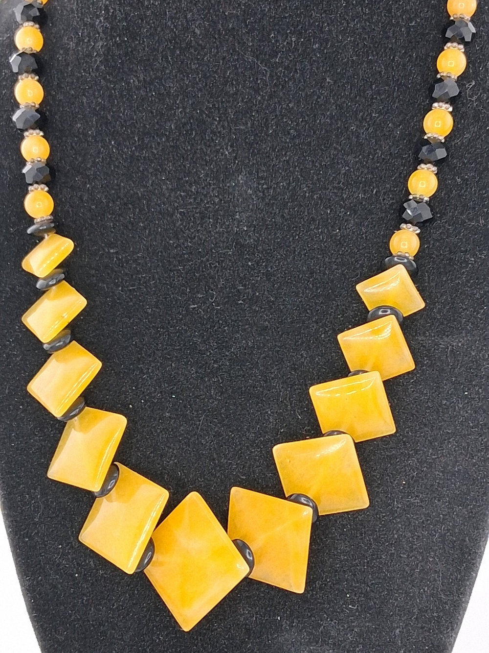 Handcrafted Yellow Geometric Beaded Necklace Art Deco Style
